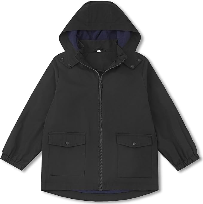 Boys Girls Soft lining Hooded Rain Jacket Lightweight windbreaker rain coat, Elastic cuff & detachable hood, Perfect for kids daily school trip or rainy day.
