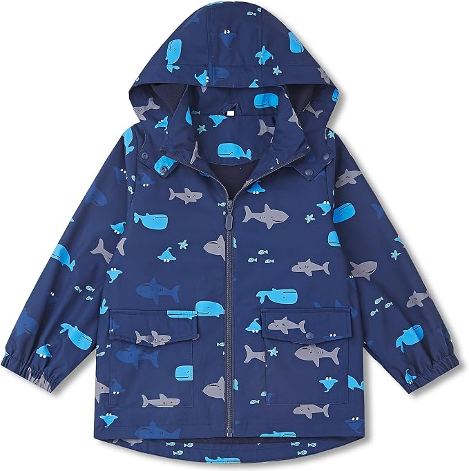 Boys Girls Soft lining Hooded Rain Jacket Lightweight windbreaker rain coat, Elastic cuff & detachable hood, Perfect for kids daily school trip or rainy day.