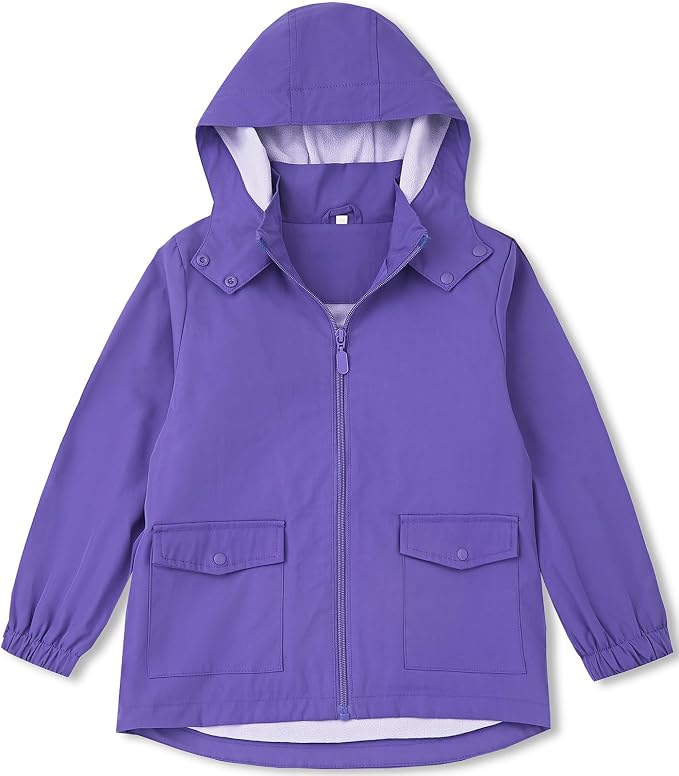 Boys Girls Soft lining Hooded Rain Jacket Lightweight windbreaker rain coat, Elastic cuff & detachable hood, Perfect for kids daily school trip or rainy day.