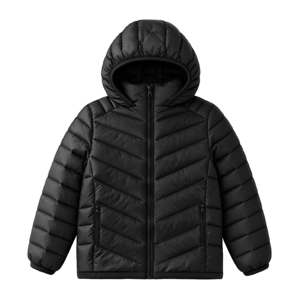 Boys Hooded Lightweight Puffer Jacket Waterproof Kids Winter Coat Stand-Up collar, elastic hood and cuffs, soft chin guard, inside pocket. Chevron Stitching Secures Fill, windproof shell.