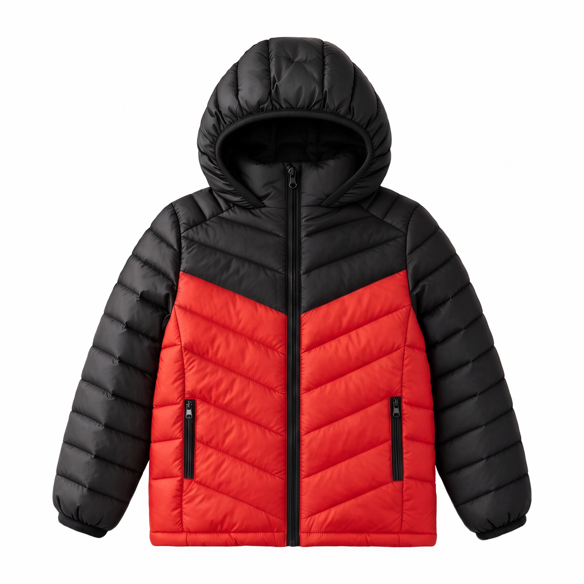 Boys Hooded Lightweight Puffer Jacket Waterproof Kids Winter Coat Stand-Up collar, elastic hood and cuffs, soft chin guard, inside pocket. Chevron Stitching Secures Fill, windproof shell.