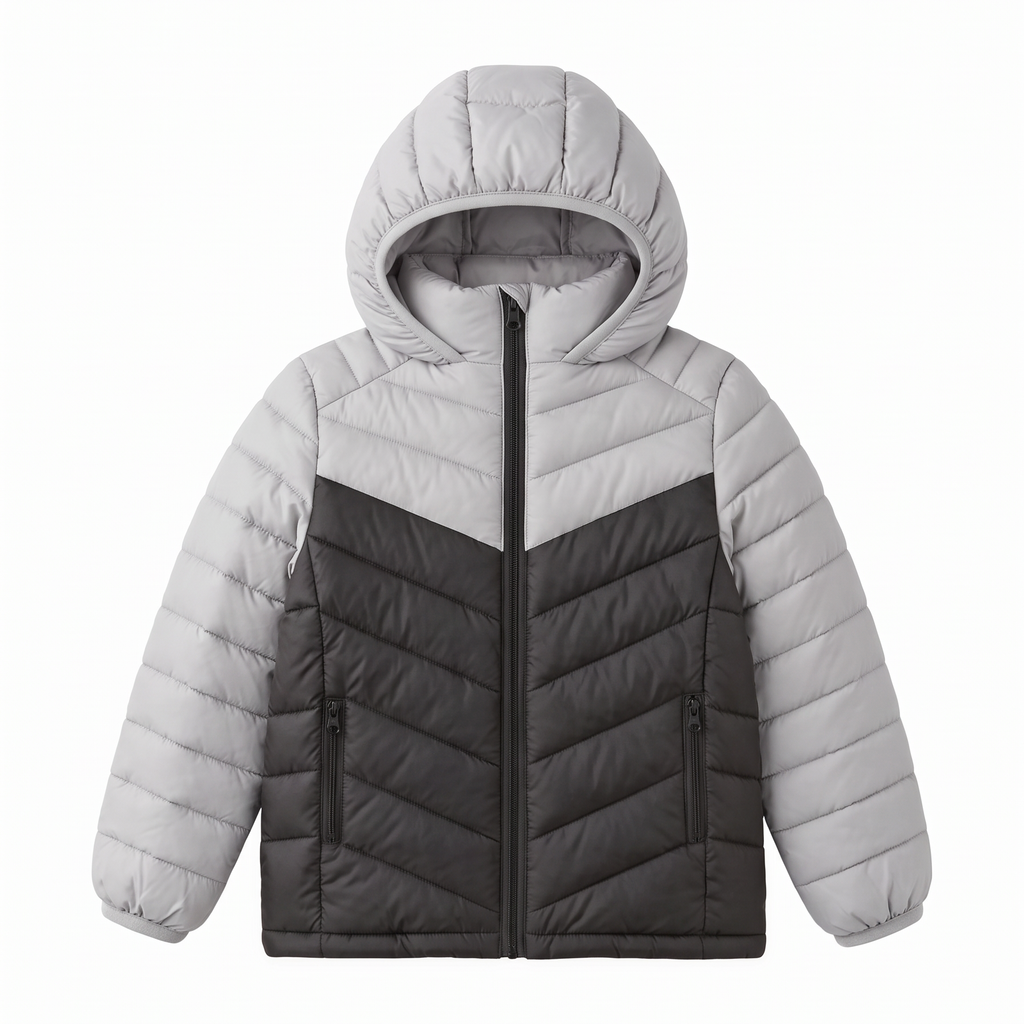 Boys Hooded Lightweight Puffer Jacket Waterproof Kids Winter Coat Stand-Up collar, elastic hood and cuffs, soft chin guard, inside pocket. Chevron Stitching Secures Fill, windproof shell.