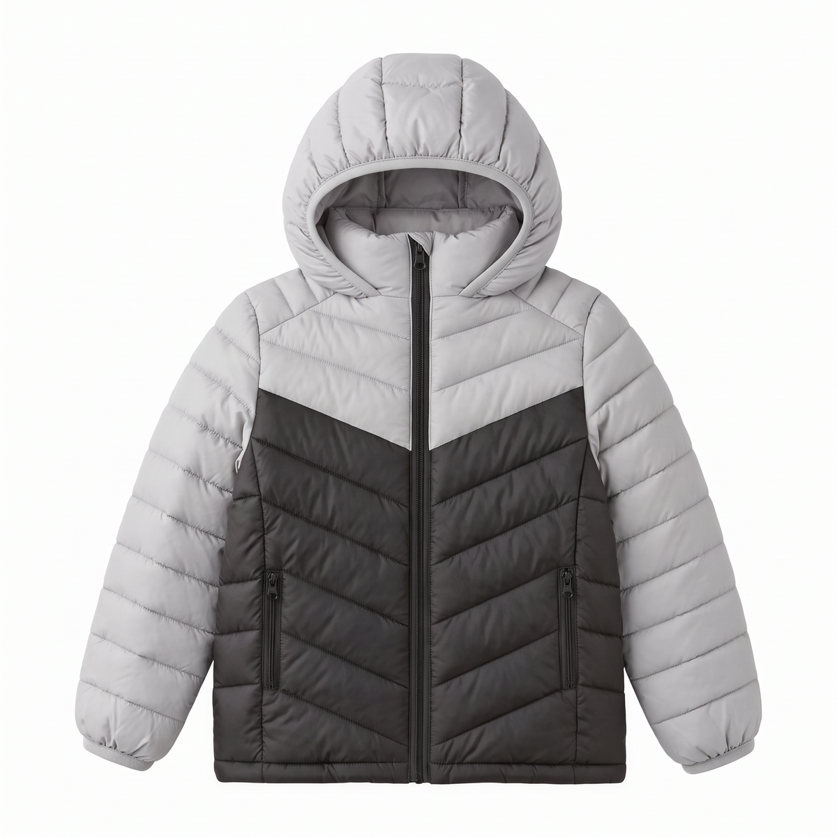 Boys Hooded Lightweight Puffer Jacket Waterproof Kids Winter Coat Stand-Up collar, elastic hood and cuffs, soft chin guard, inside pocket. Chevron Stitching Secures Fill, windproof shell.
