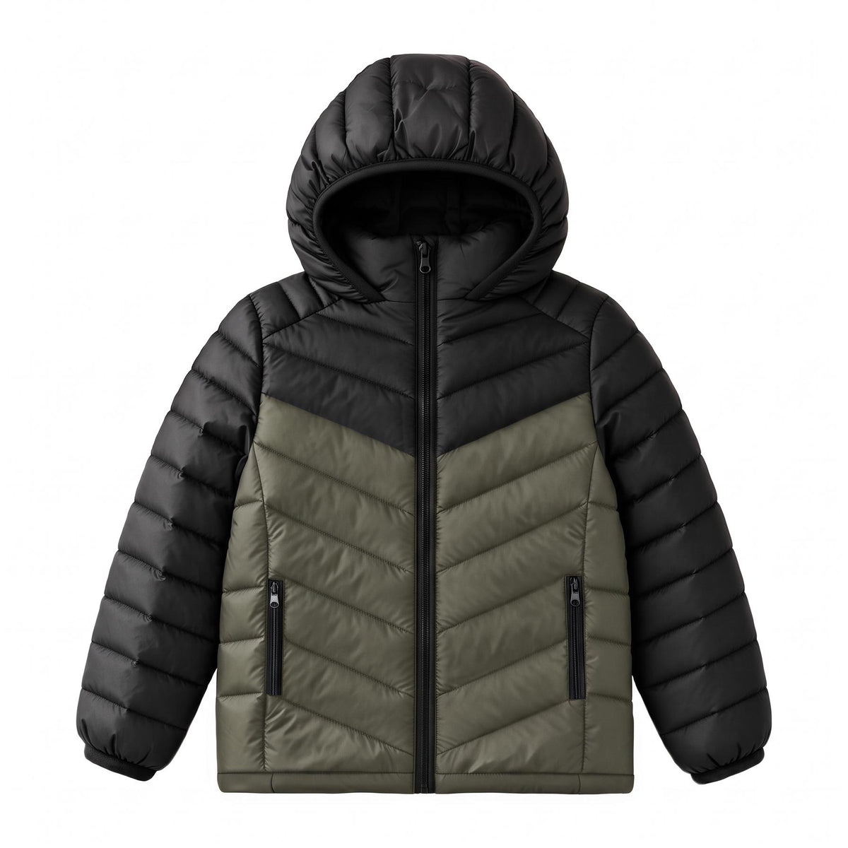 Boys Hooded Lightweight Puffer Jacket Waterproof Kids Winter Coat Stand-Up collar, elastic hood and cuffs, soft chin guard, inside pocket. Chevron Stitching Secures Fill, windproof shell.