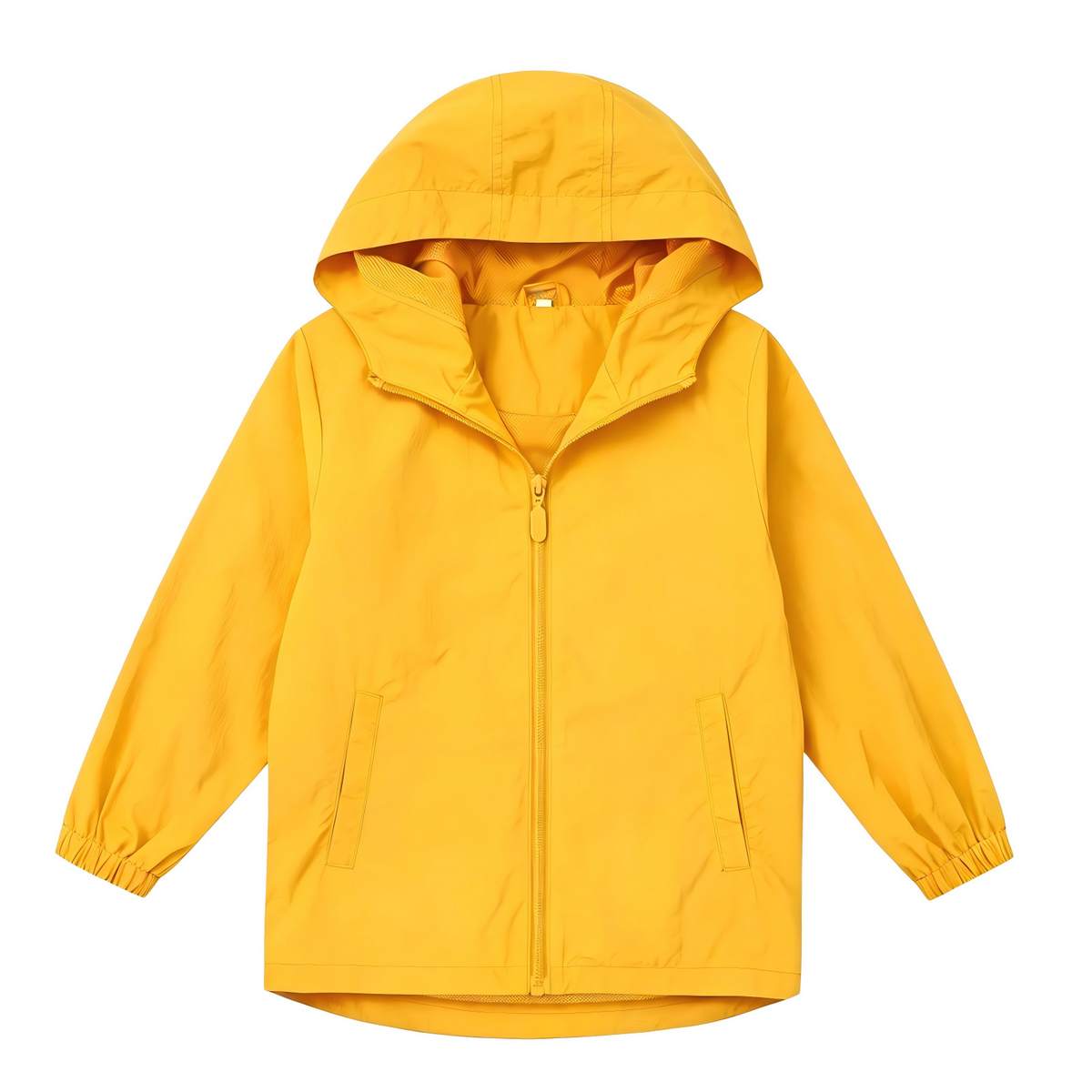Boys Girls Windbreaker Hooded Jacket Lightweight Packable Rain Coat Easy for kids to put on. Soft-fabric for comfort, zippered pockets, elastic cuffs, name label. Ready for changing weather.