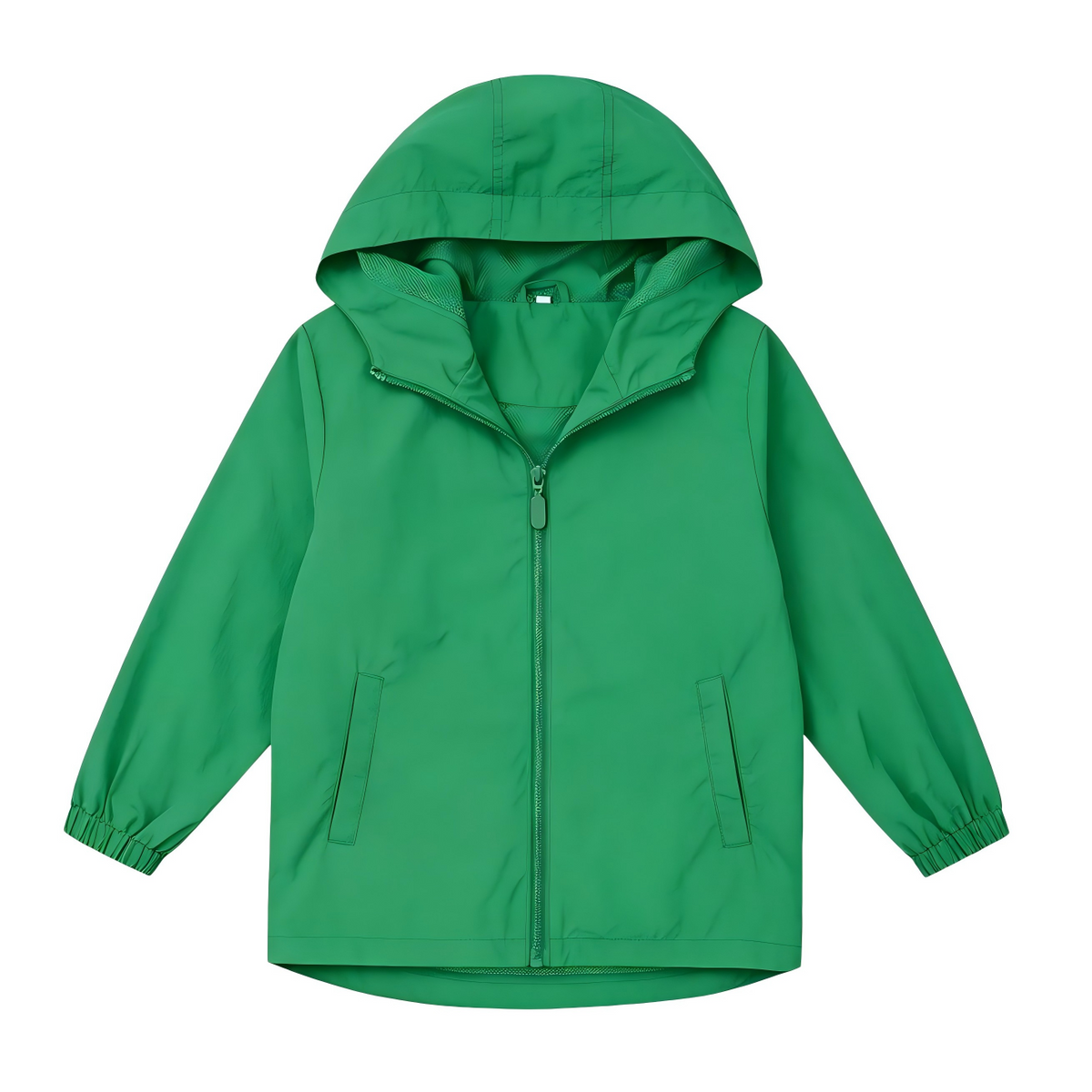 Boys Girls Windbreaker Hooded Jacket Lightweight Packable Rain Coat Easy for kids to put on. Soft-fabric for comfort, zippered pockets, elastic cuffs, name label. Ready for changing weather.